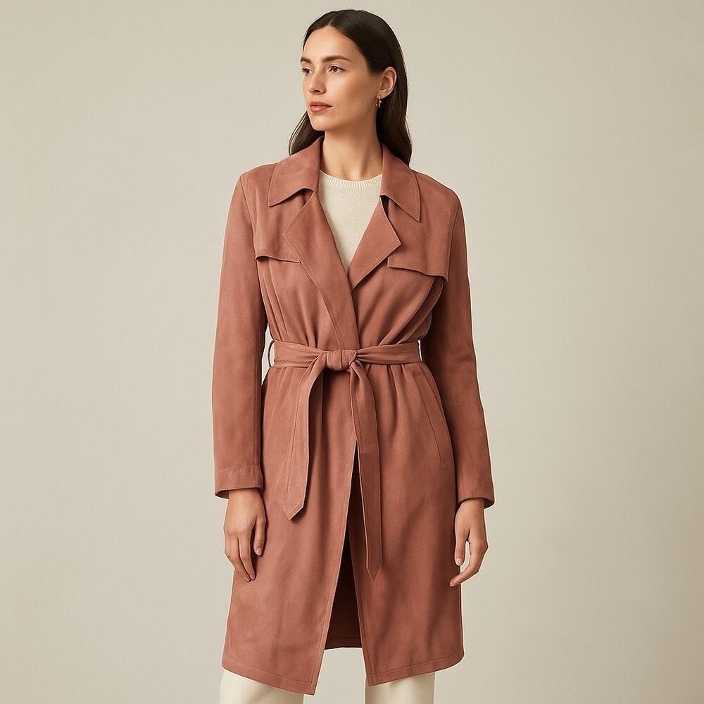 Line the Label‎ Mauve Lightweight Belted Trench Coat Size Medium